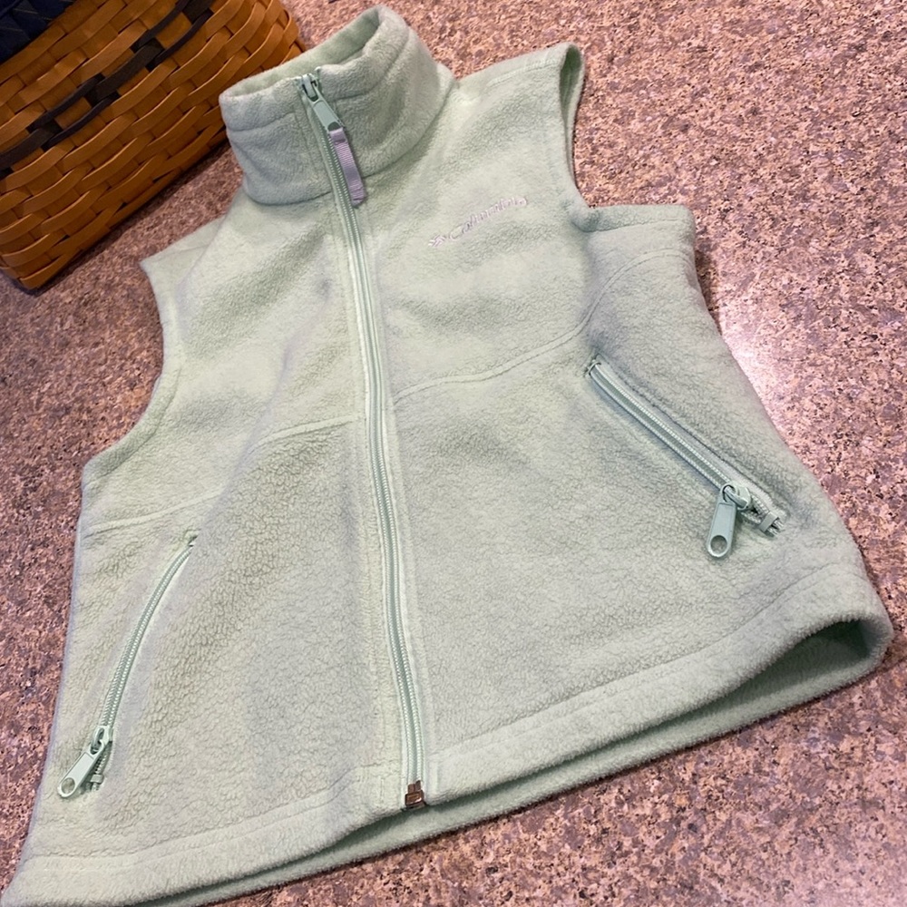 Columbia Light Green Zip Up Fleece Vest Youth 6/6X